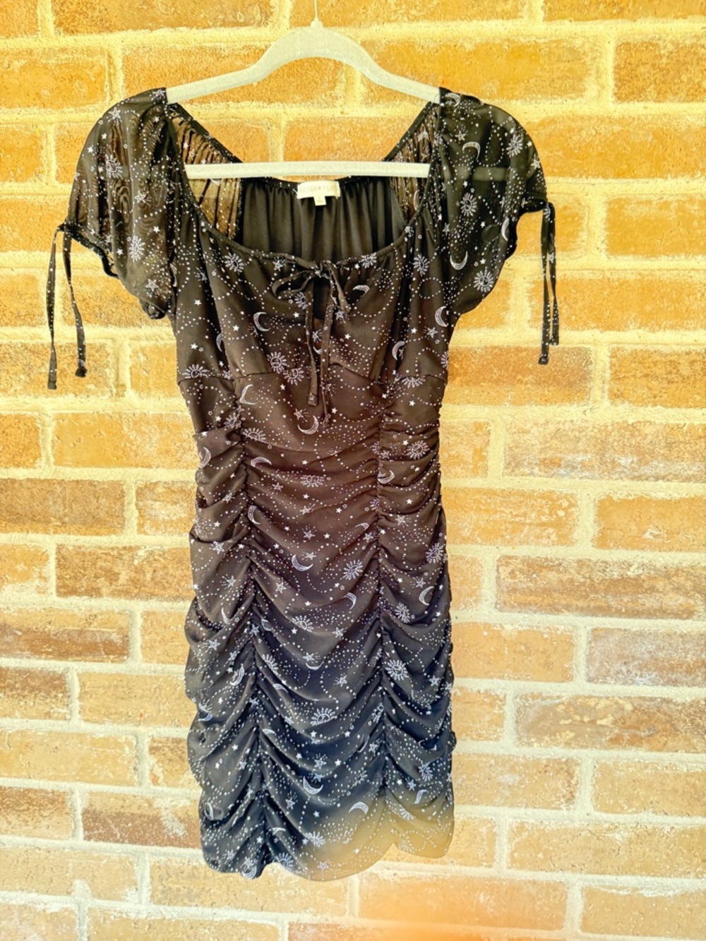 Ultra Flirt Black Sheer Celestial Ruched Mini Dress